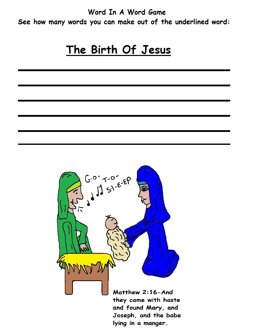 Printable Birth Of Jesus Worksheets